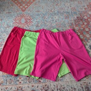 Set Of 3 Quacker Factory Women's Medium Pull-On 11" Knit Shorts Red Pink Lime